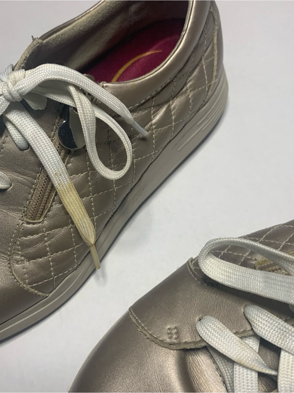 Munro Metallic Quilted Lace-Up Sneakers in Light Gold - Picture 6 of 6